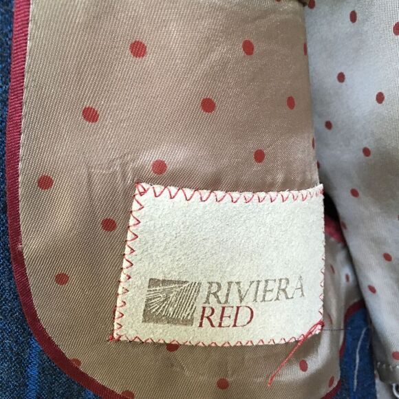 VINTAGE RIVIERA RED 100% WOOL BLAZER IN BLUE STRIPES - Picture 8 of 9